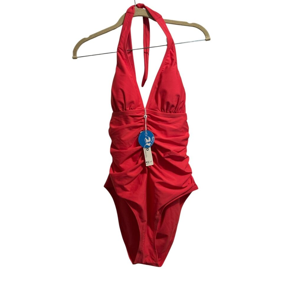 Cupshe Coral Pink Halter Ruched One Piece Swimsuit Size Large